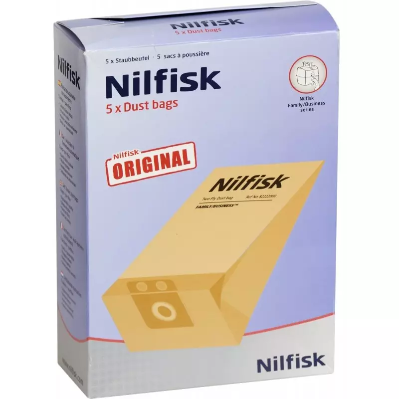 Nilfisk sacs d'aspirateur en papier (sacs à poussière) 5 pièces inclus 1  pré-filtre aspirateur 1471097500