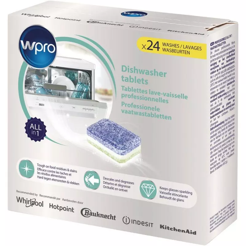 Pack de 24 Tablettes lessive Whirlpool pour lave-vaisselle