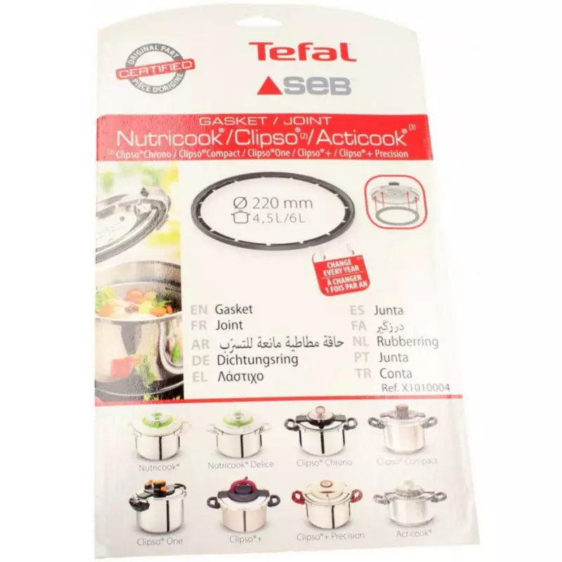 Pièces détachées petite cuisson Seb Joint de couvercle 4,5/6l diam. 220 mm  nutricook acticook clipso cocotte-minute® x1010004 ['tefal',  '']