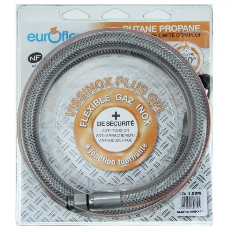 Flexible inox gaz bouteille butane propane 1,5m NF à vie GAZ PROP