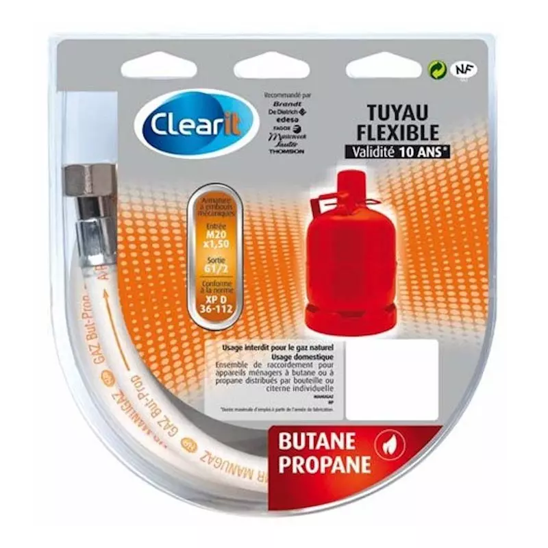 tuyau gaz butane/propane durée 10ans tressinox 2metres TBT207