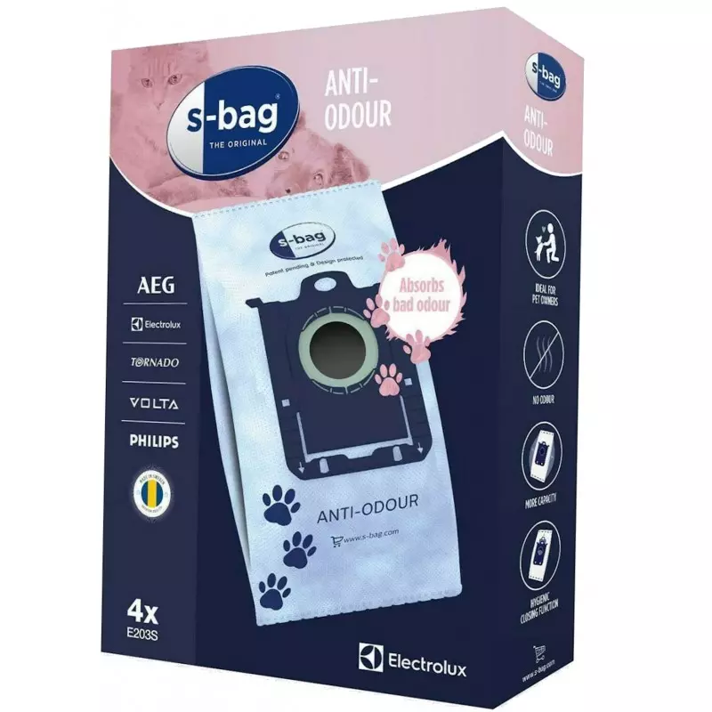 Sac aspirateur Anti-Odeur Electrolux S-Bag absorbant les odeurs. Boite de 4  sacs