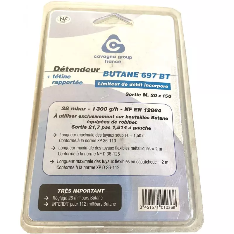 Détendeur gaz Butane 28 mbar + tétine