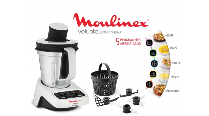 interface intuitive avec 5 programmes automatiques 5 accessoires Moulinex Volupta HF404113   Robot de cuisine multifonctions 1 000 W capacité de 3 l 